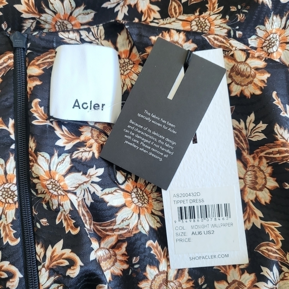 New ACLER Tippet Floral Flutter-Sleeve Midnight Wallpaper Midi Dress NWT Size 2 - Picture 14 of 16
